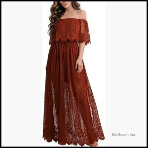 Off Shoulder Floral Lace Maxi Dress Formal Wedding Party Maternity